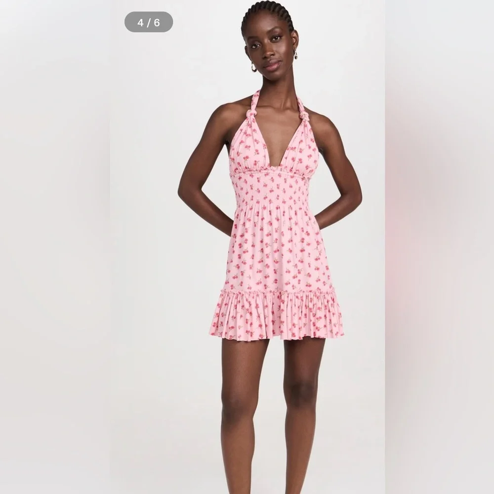 LoveShackFancy Pink Floral Halter Mini Dress NWOT - Picture 2 of 7